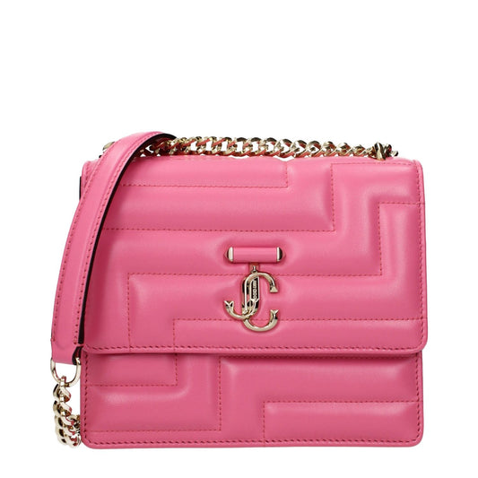 Jimmy Choo Avenue Quad quilted Pink Leather Shoulder Bag with front logo and chain strap.