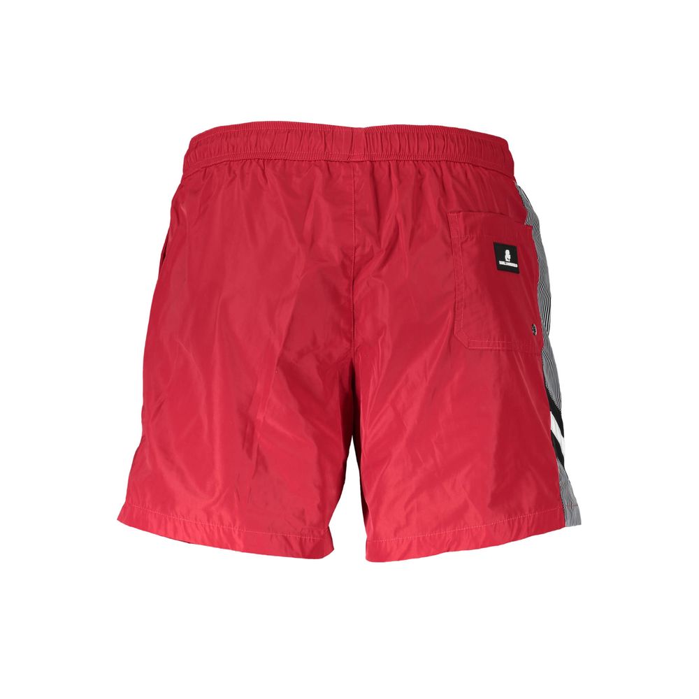 Karl Lagerfeld Red Polyester Swimwear with logo, medium swim boxer, 2 side pockets, 1 back pocket, inside slip, and laces.