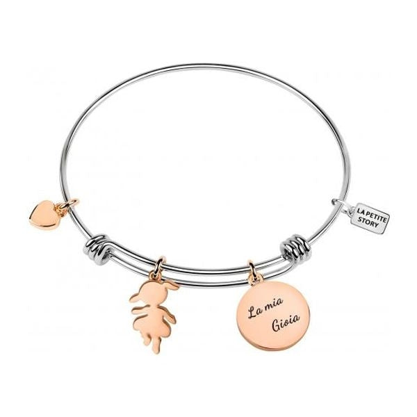 Silver bracelet with rose gold charms from LA PETITE STORY JEWELRY Mod. LPS05AQJ07 featuring heart and figure pendants.