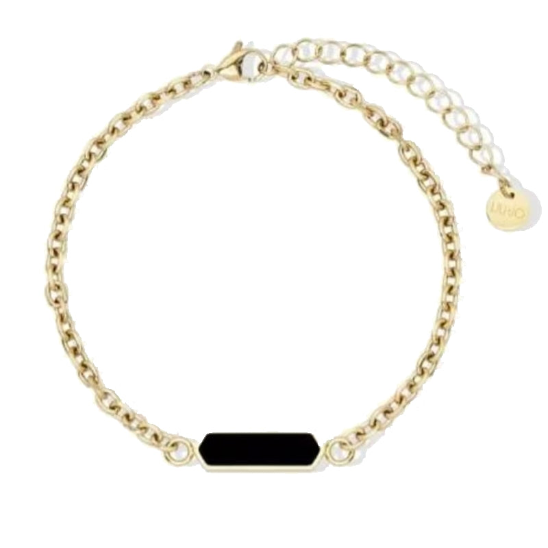 Elegant gold bracelet from LIU-JO Mod. MLJ592 collection with black accent and adjustable chain detail.