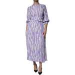 MSGM White Purple Patterned Viscose Short Sleeves Maxi Dress DR281369-40
