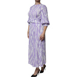MSGM White Purple Patterned Viscose Short Sleeves Maxi Dress DR281369-40