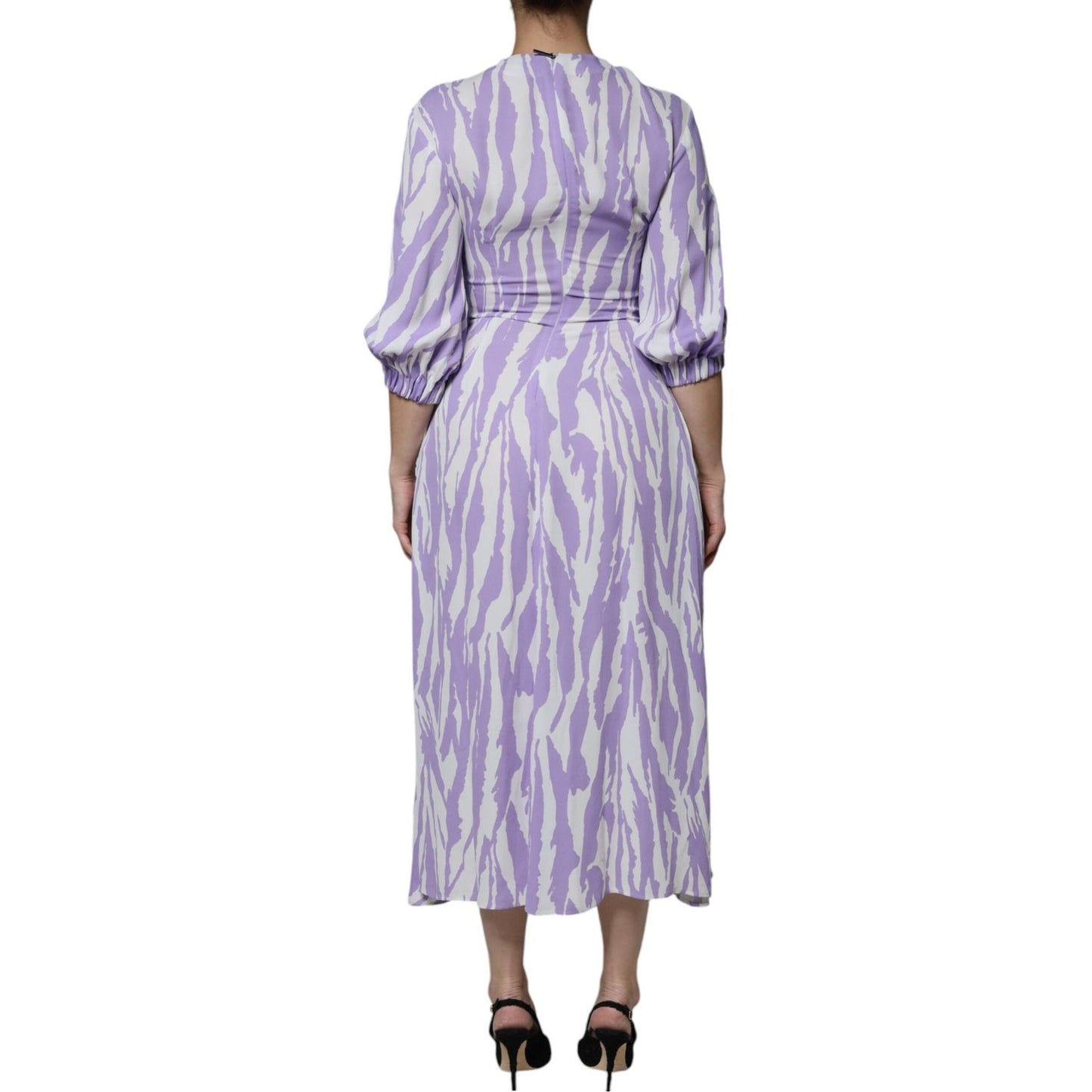 MSGM White Purple Patterned Viscose Short Sleeves Maxi Dress DR281369-40