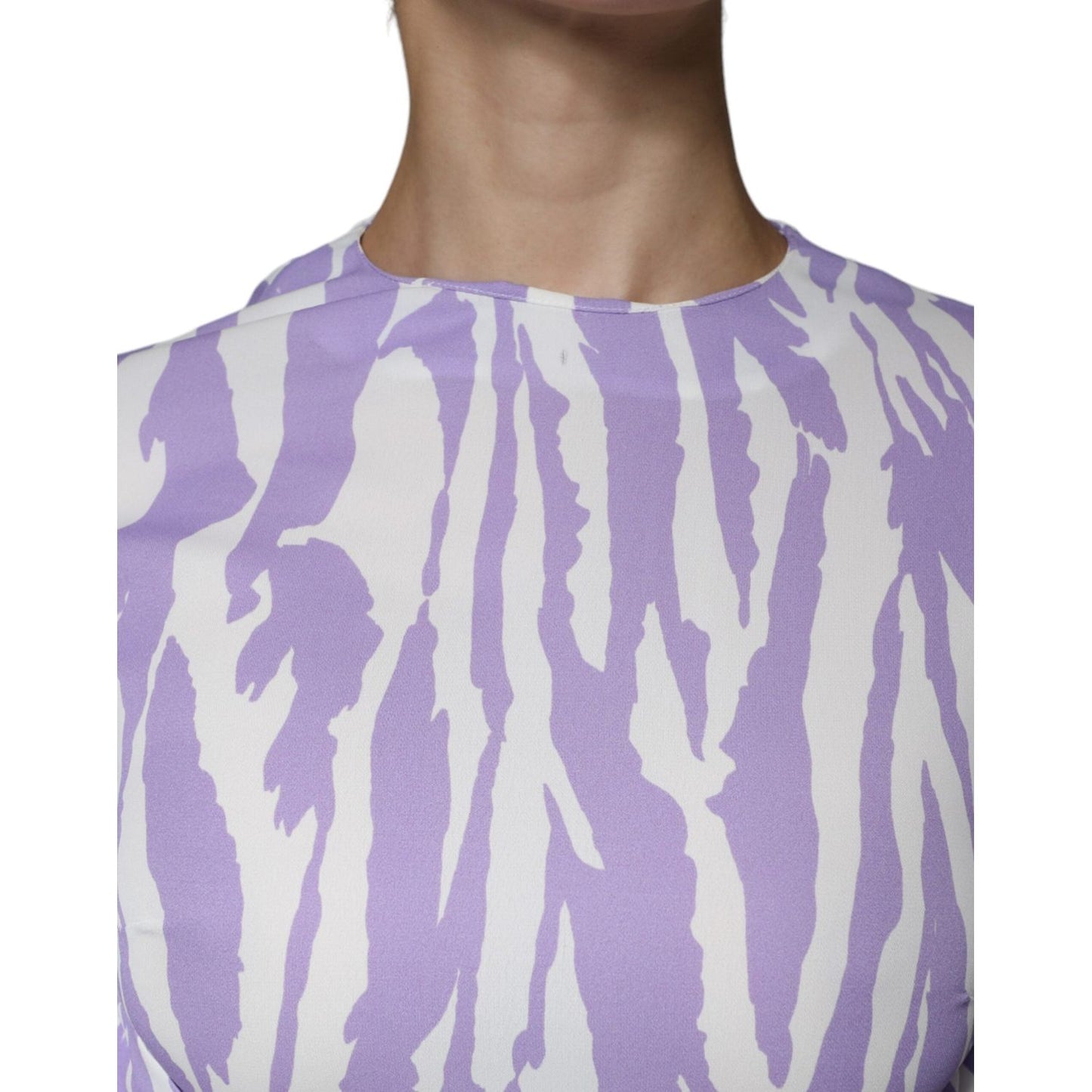 MSGM White Purple Patterned Viscose Short Sleeves Maxi Dress DR281369-40