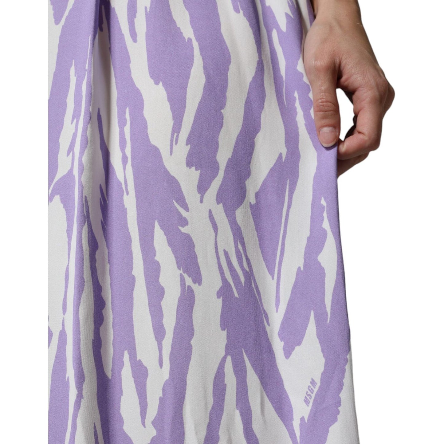 MSGM White Purple Patterned Viscose Short Sleeves Maxi Dress DR281369-40