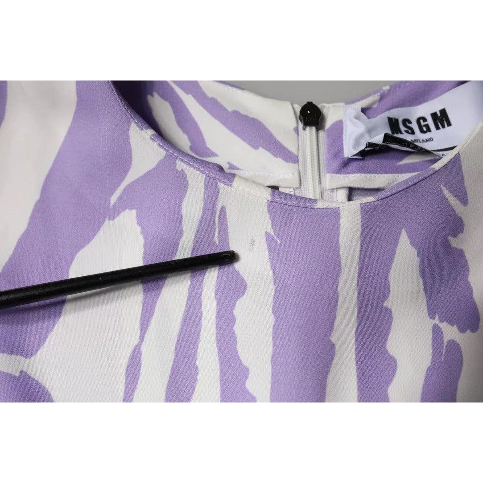 MSGM White Purple Patterned Viscose Short Sleeves Maxi Dress DR281369-40