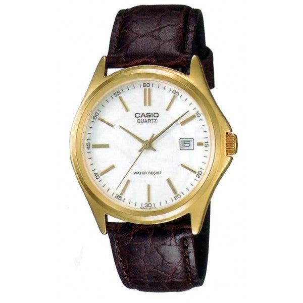 CASIO COLLECTION Mod. DATE LEATHER - WHITE wristwatch, stainless steel case, leather strap, quartz movement, water resistant, official packaging