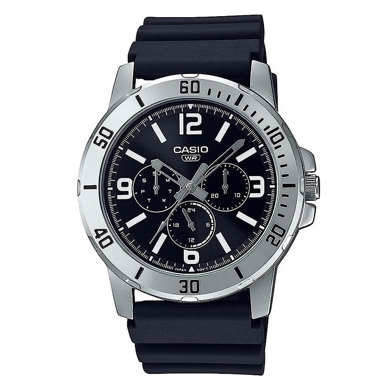 CASIO COLLECTION Mod. DIVER MULTIFUCTION - BLACK wristwatch with 5 ATM water resistance, stainless steel case, resin strap, chronograph function.