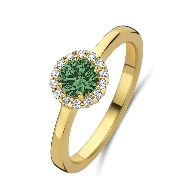 NEW BLING Mod. 9NB-1539-58 elegant gold ring with green gemstone and diamond accents