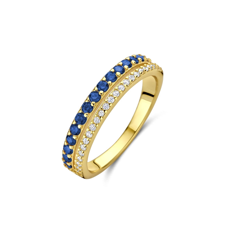 Alt Tag: Gold ring with blue and clear stones, NEW BLING Mod. 9NB-1576-54 jewelry piece showcasing elegant design and craftsmanship.