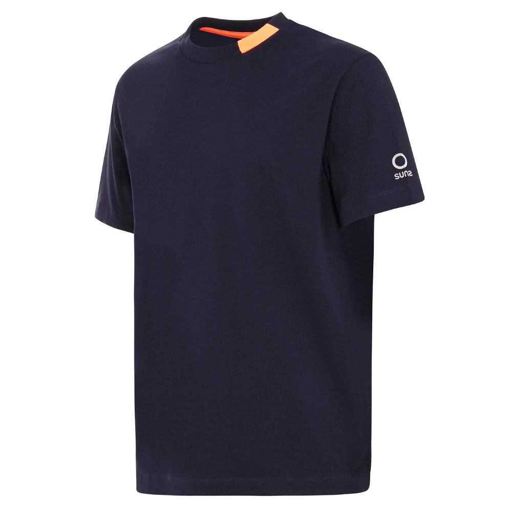 Suns Blue Cotton T-Shirt in dark blue with stretch technical fabric, featuring paolo tag on sleeve.