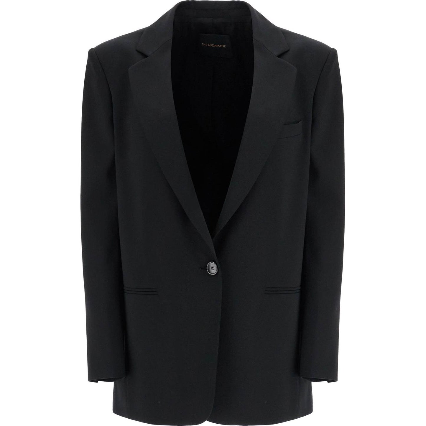 THE ANDAMANE blazer in poliestere e lana nero oversize monopetto con scollo a v