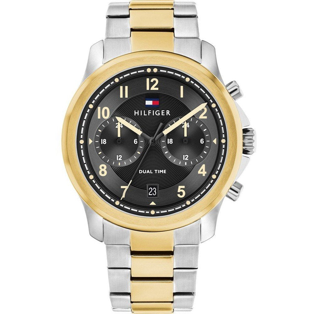 TOMMY HILFIGER Mod. 1710627 quartz gent analog watch with dual tone bracelet, 43mm case, mineral dial, water resistant to 5 ATM.