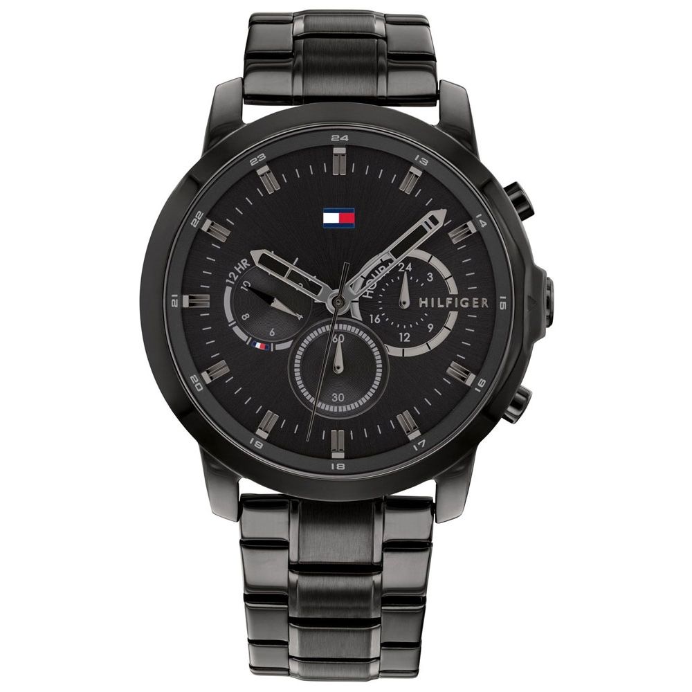TOMMY HILFIGER Mod. 1791795 quartz analog gent's watch, 46mm black dial, mineral case, water resistant, official box, bracelet