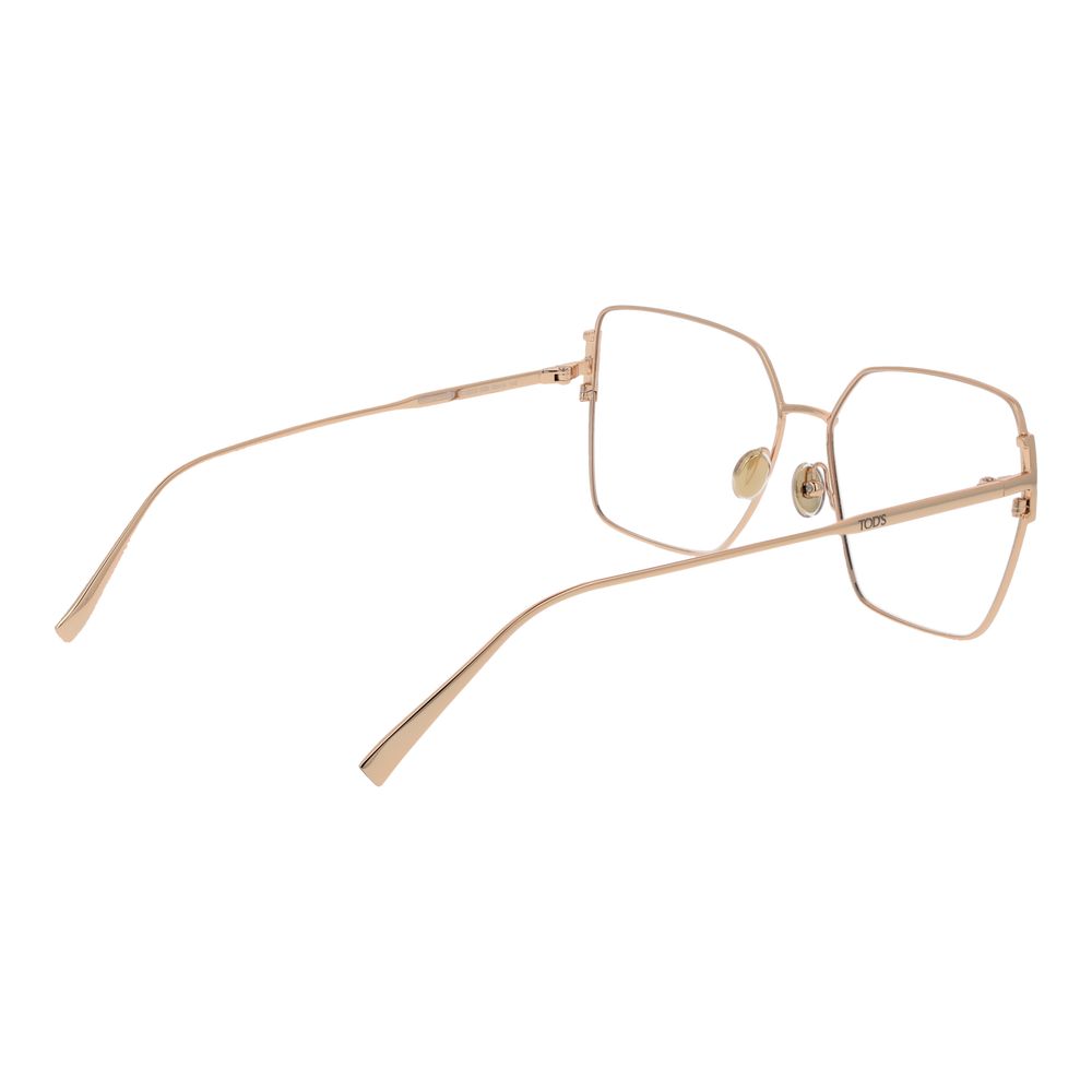 Tod's Gold Metal Glasses (Frames) for women, square full-rim style, gold metal frame with demo lenses, includes branded case.