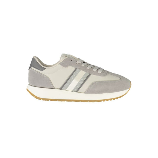 Tommy Hilfiger Brown Leather Men Sneaker with contrasting accents, featuring quality leather and polyester design.