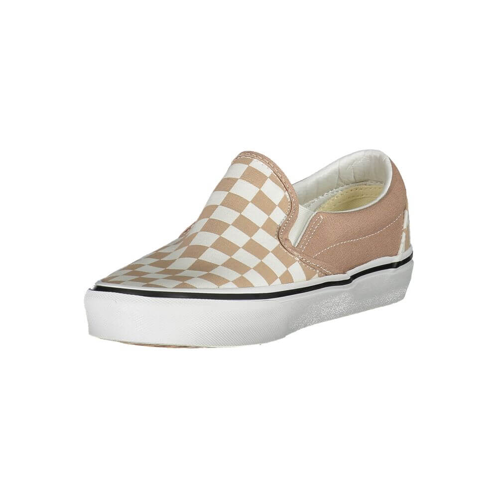 Vans Beige Polyester Sneaker with classic slip-on design and checked pattern, ideal sports footwear with elastic and logo details