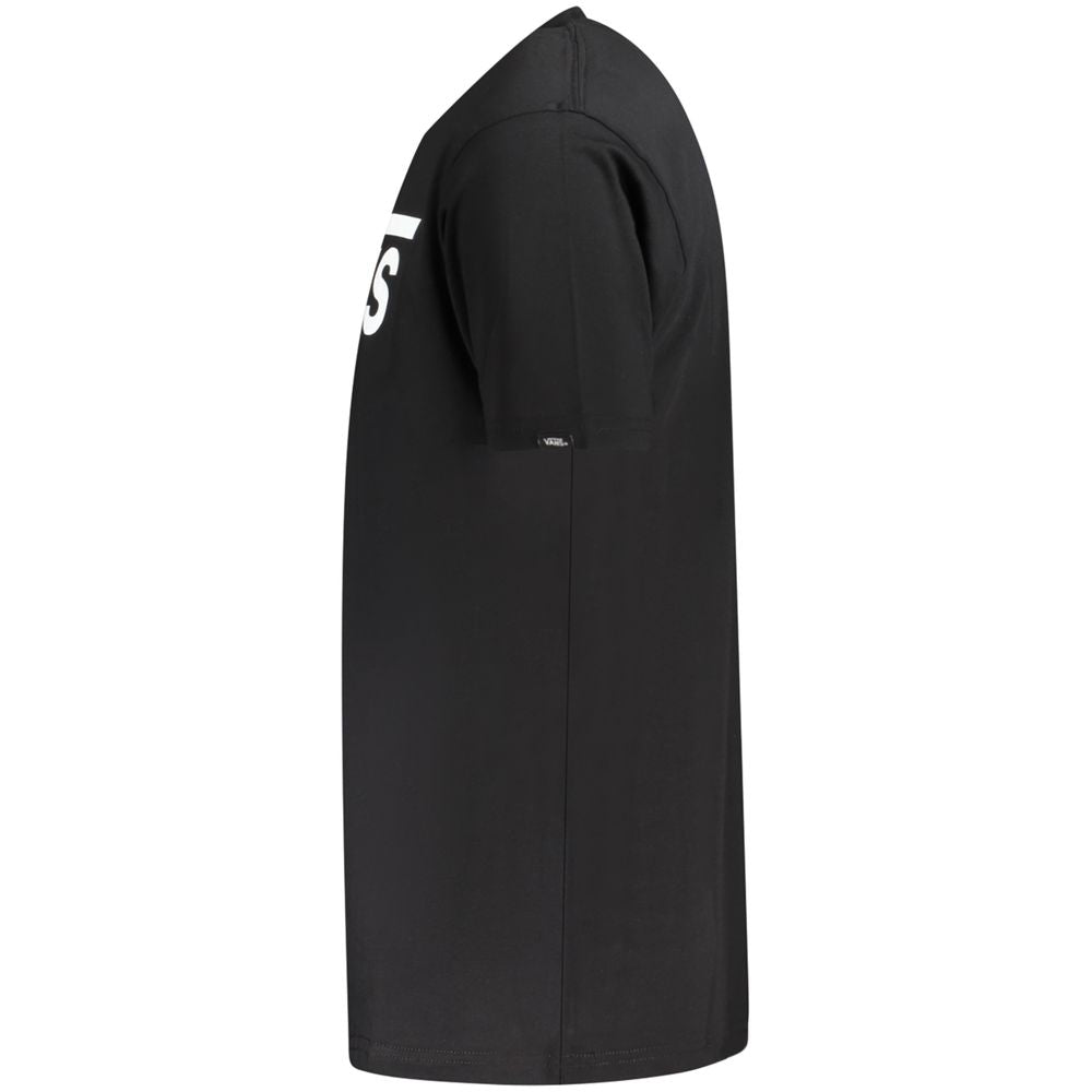 Side view of Vans Black Cotton T-Shirt with short sleeves, classic fit, crew neck, and logo print.