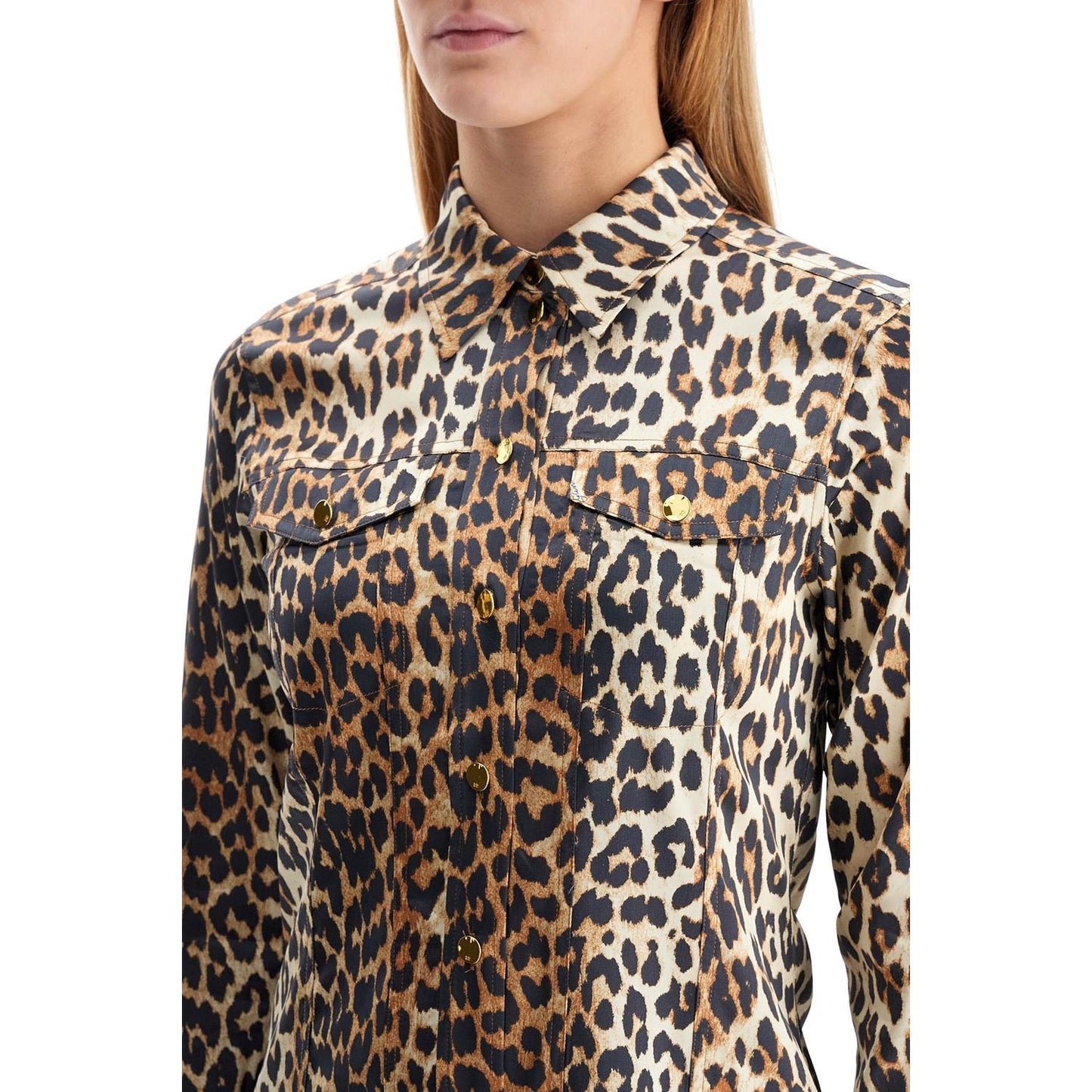 Ganni leopard print satin shirt