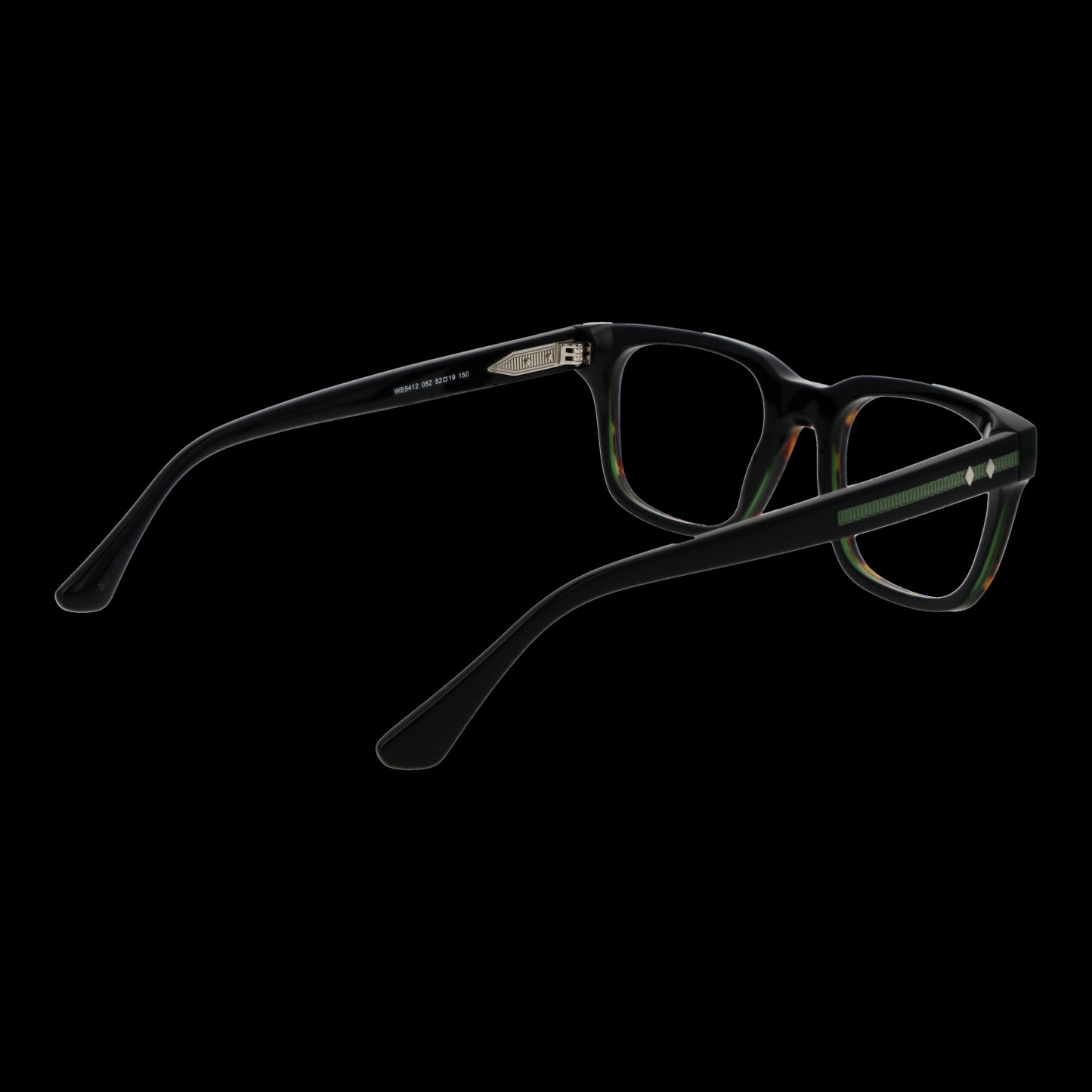WEB MOD. WE5412 52052 gent's eyeglasses with black frame viewed from the side.