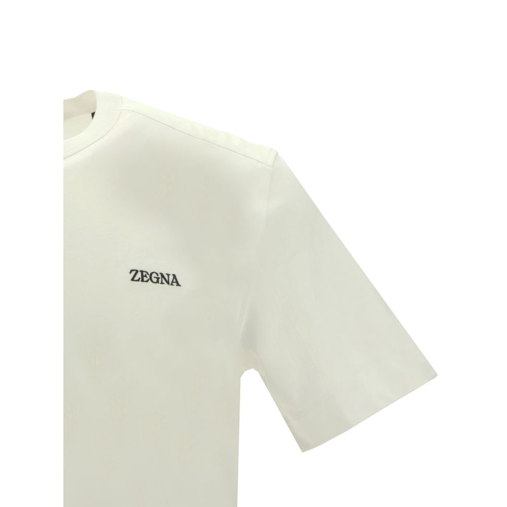 ZEGNA White Cotton T-Shirt with ribbed crew neck and iconic brand monogram, regular fit, AW25 collection, 100% cotton.