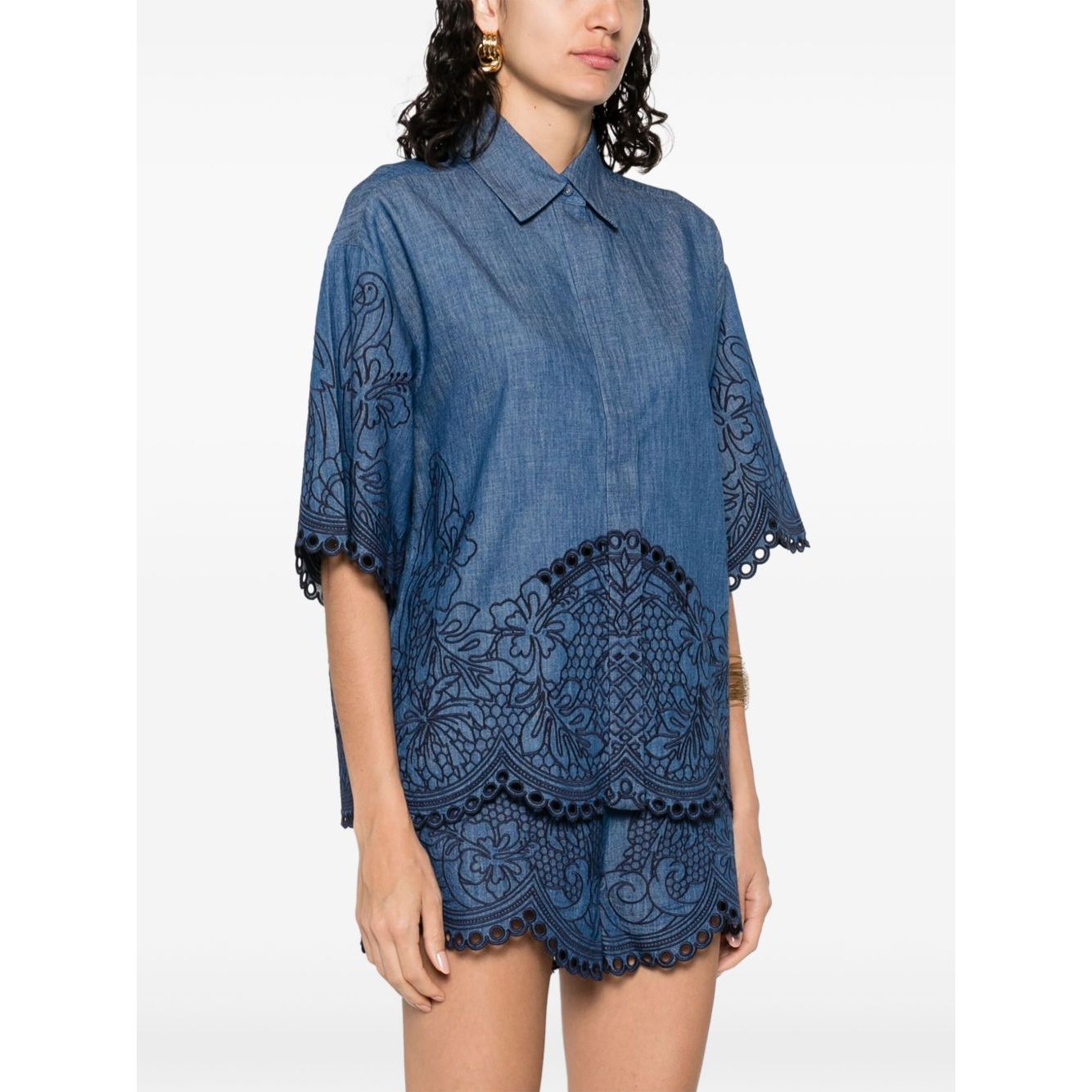 Zimmermann Coco Embroidered Denim Shirt Shirts