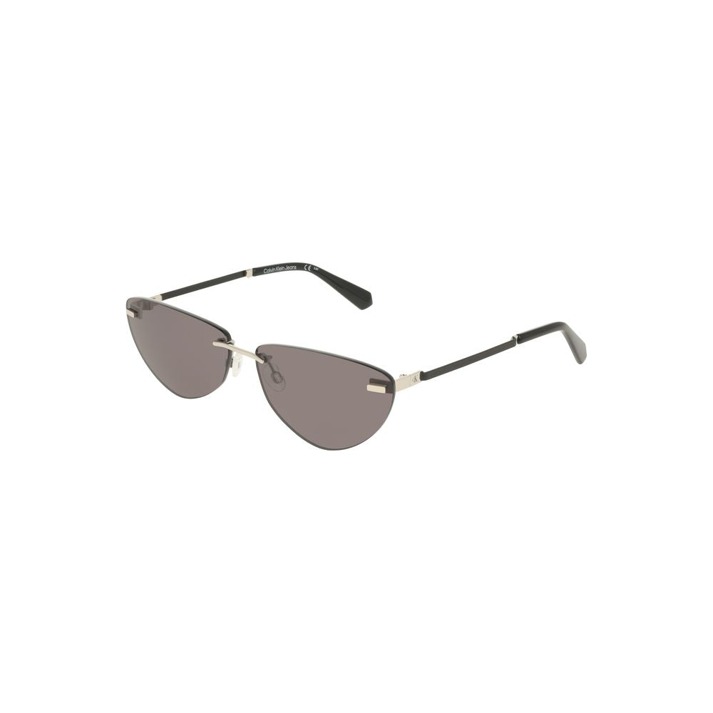Calvin Klein black metal women's sunglasses with sleek design and smoke lenses, featuring iconic logo and stylish details.