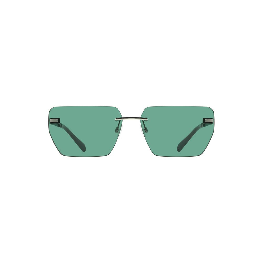 Calvin Klein green metal men's sunglasses with square lenses and sleek silhouette, featuring signature logo and stylish design.