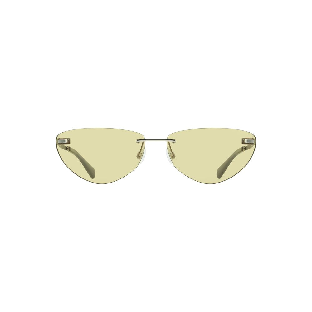 Calvin Klein green metal women’s sunglasses with sleek frame and drop-shaped lenses, featuring iconic logo and elegant design.