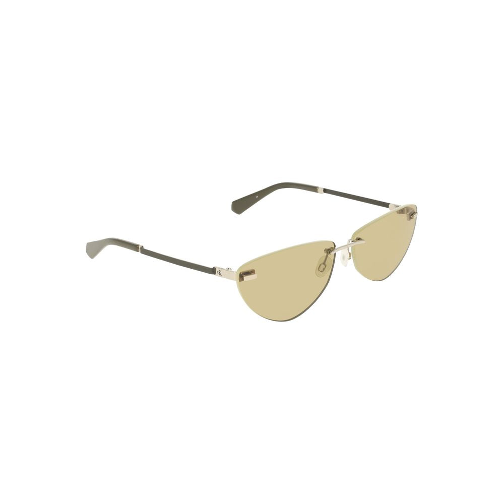 Calvin Klein green metal women's sunglasses with drop-shaped lenses and iconic logo, perfect for stylish outdoor wear.