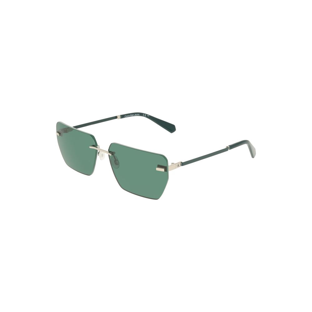 Calvin Klein men's sunglasses with green lenses and sleek metal frame, iconically stylish and perfect for any occasion.