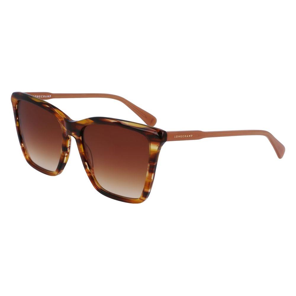 Longchamp women's brown acetate sunglasses, model LO719S-238 with 56/16/140 mm dimensions and category 3 lenses.