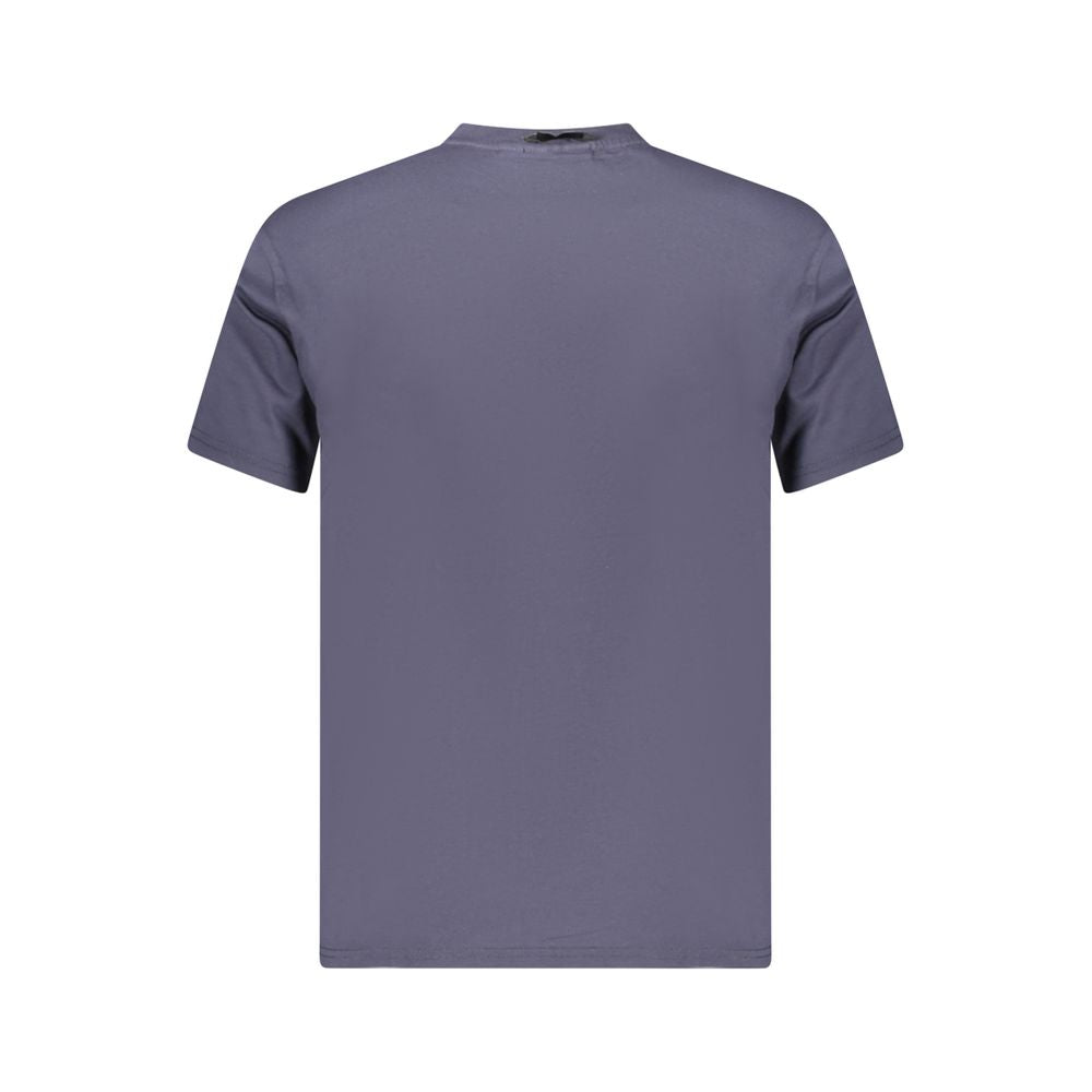 Back view of Napapijri blue cotton men's t-shirt, short sleeves, crew neck, eco-friendly, 100% organic cotton, stylish and sustainable.