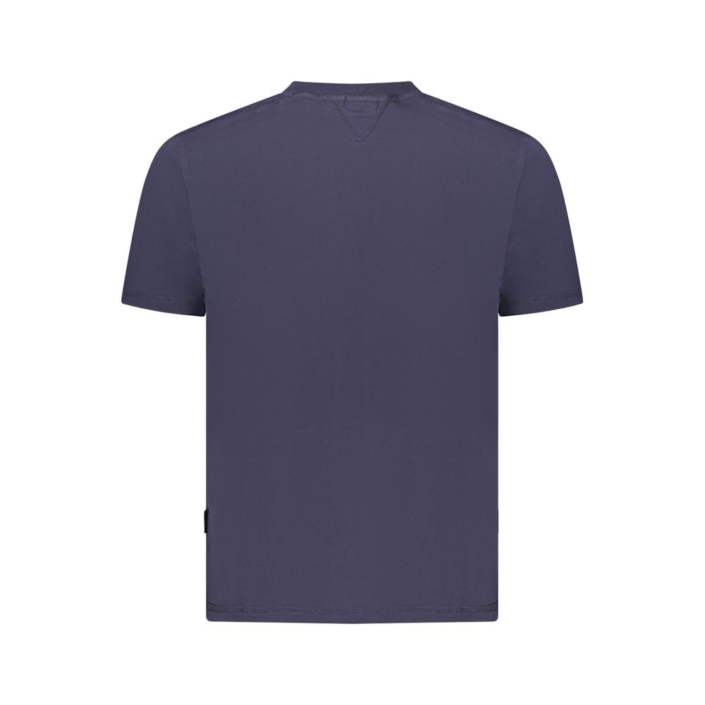 Back view of Napapijri blue cotton men's T-shirt, showcasing a relaxed fit and organic cotton fabric.