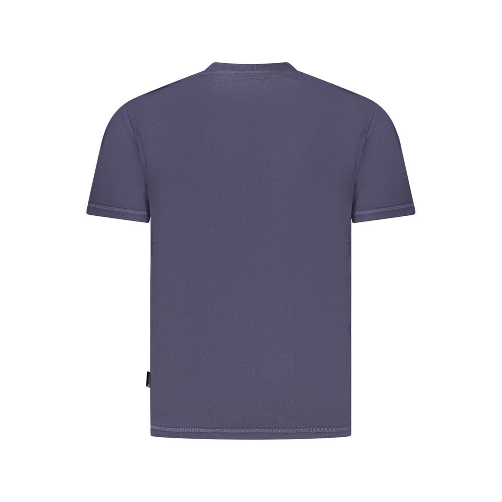 Back view of Napapijri Blue Cotton Men's T-Shirt showcasing sustainable organic fabric and casual style.