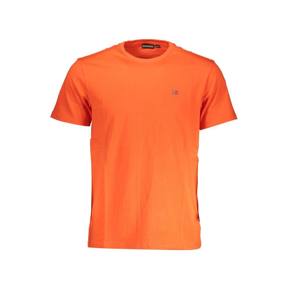 Napapijri red cotton men's t-shirt with crew neck, embroidery, and logo; short-sleeve casual wear