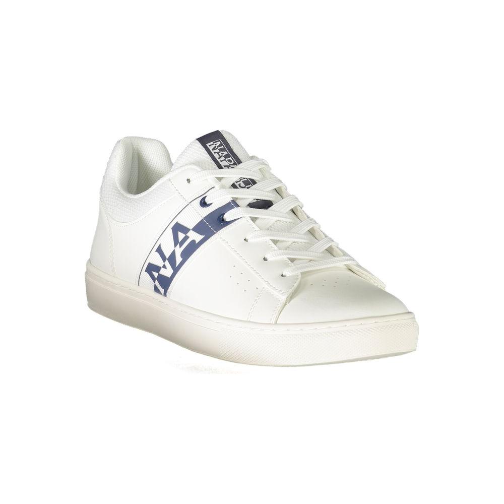 Napapijri white leather men's sneaker with logo and contrasting details, stylish and comfortable for the modern gentleman's footwear collection.
