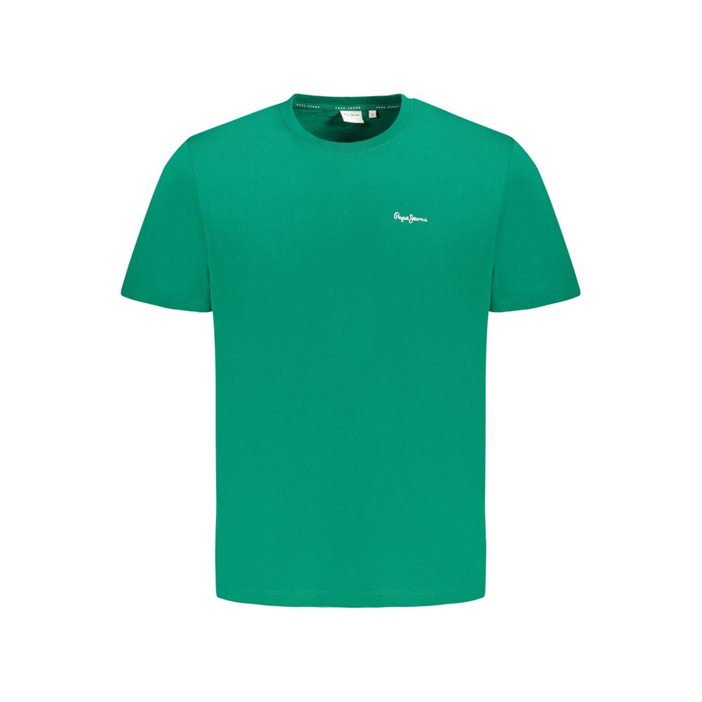 Pepe Jeans green cotton T-shirt, short sleeve, crew neck with embroidered logo, made from 100% sustainable cotton.