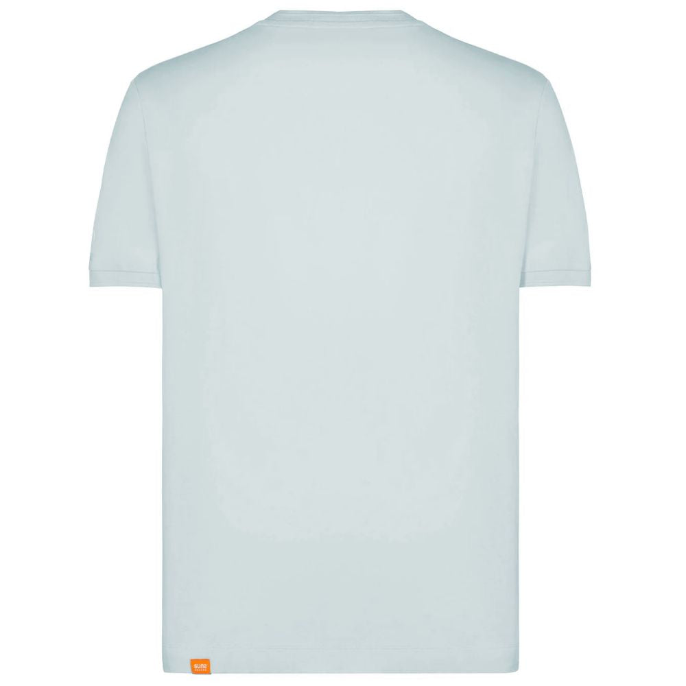 Alt Tag: Back view of gray Suns cotton t-shirt, ice color, featuring stretch crew neck, elasticated sleeves, and logo on left sleeve.