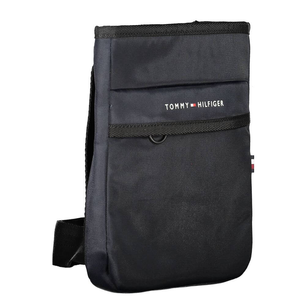 Tommy Hilfiger blue polyester men's shoulder bag with adjustable strap, featuring a sleek design and practical storage for modern style.