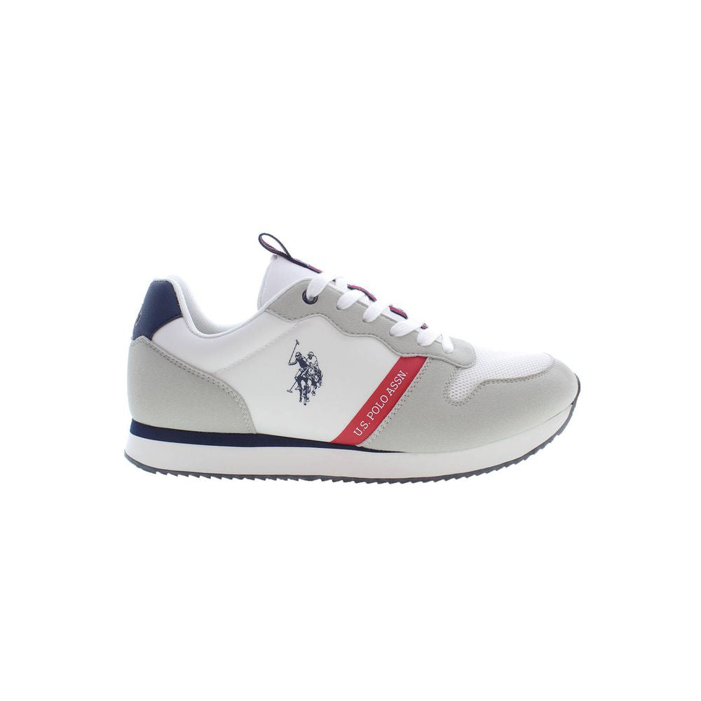 Alt Tag: U.S. POLO ASSN. white polyester men's sneaker with iconic logo and contrasting details, modern sportswear elegance and comfort.