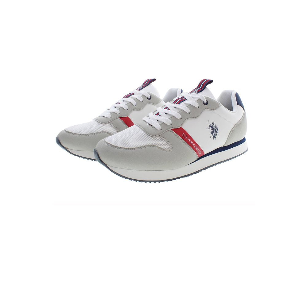 U.S. POLO ASSN. white polyester men's sneakers with contrasting details and iconic logo, offering style and comfort in sportswear.