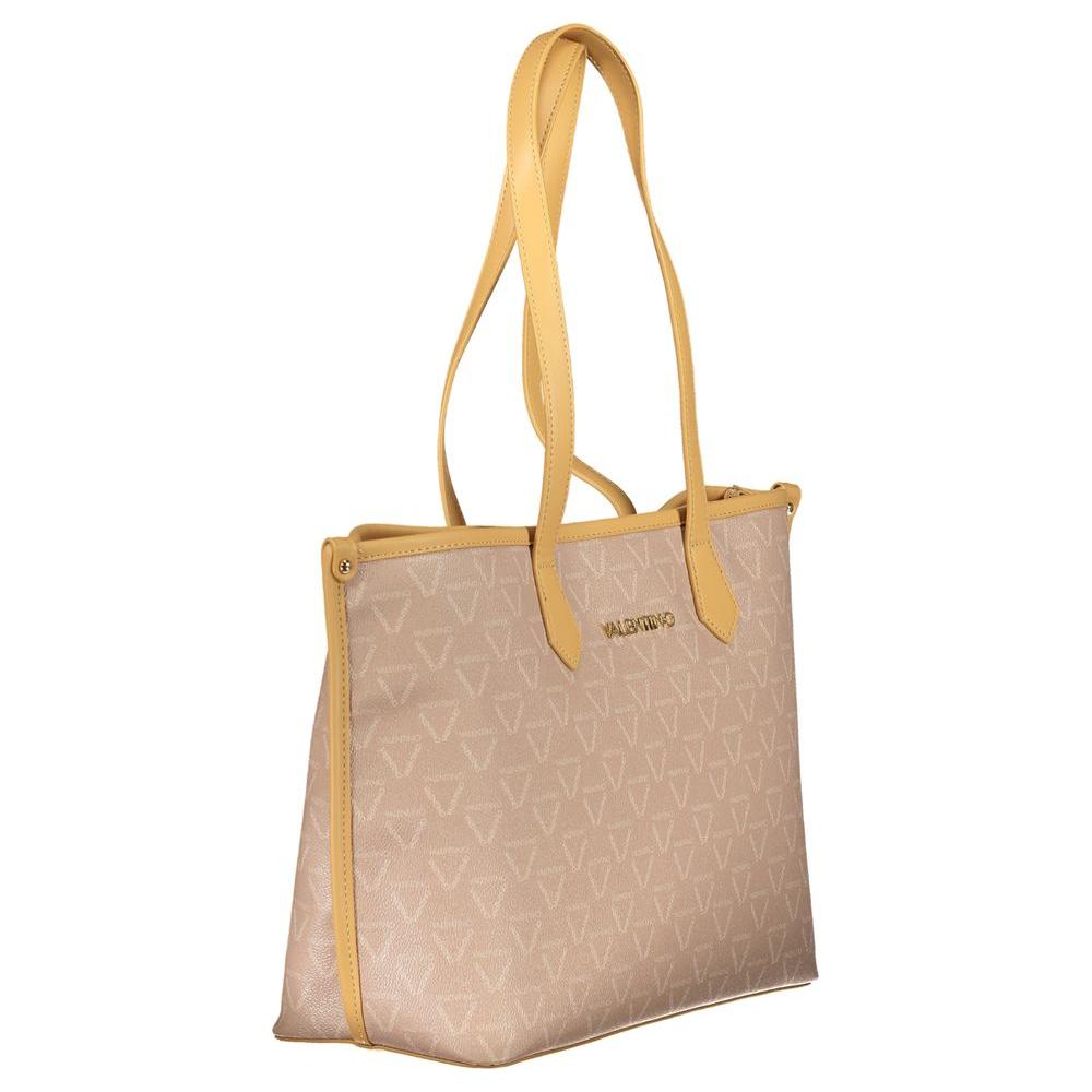 Valentino Bags beige polyethylene women handbag with eco-friendly features, two compartments, and iconic logo detailing.
