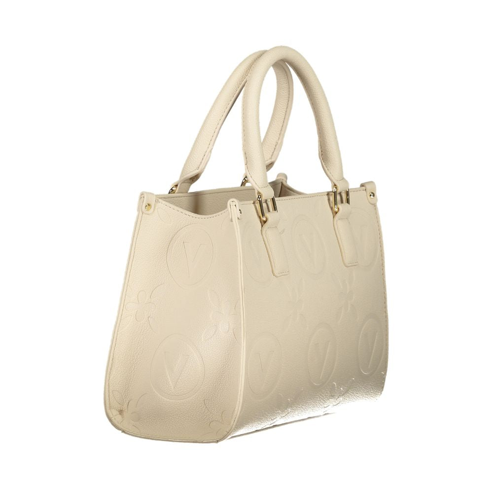 Valentino Bags beige polyethylene women's handbag with elegant handles and adjustable straps, showcasing luxury design and functionality.