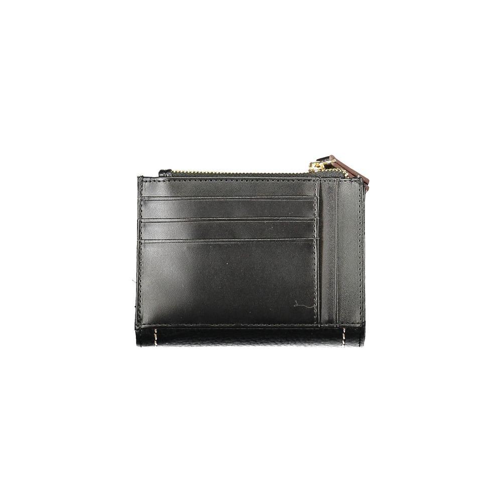 Valentino Bags black polyethylene women's wallet with compartments and zippered coin purse, featuring luxe design and logo.