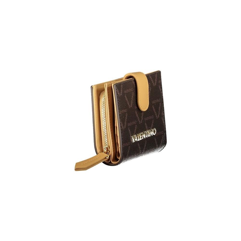 Valentino Bags Brown Polyethylene Women Wallet with coin purse, card slots, zip closure, and embossed logo.