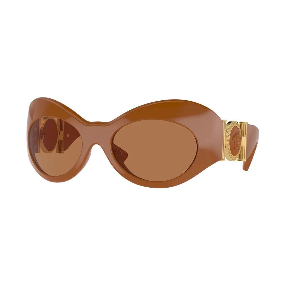Versace Brown Acetate Sunglasses for Women, VE4462-544773, with gold accents. Lens size 58mm, bridge 21mm, temple 145mm.