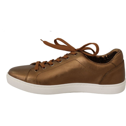 Dolce & Gabbana Gold Leather Mens Casual Sneakers