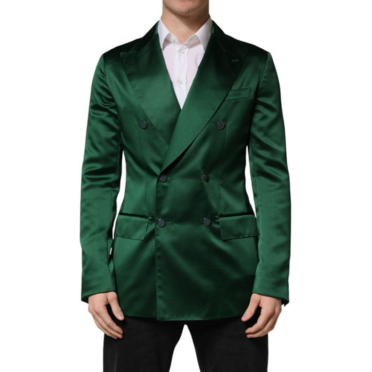 Dolce & Gabbana Green Satin Double Breasted Jacket Blazer