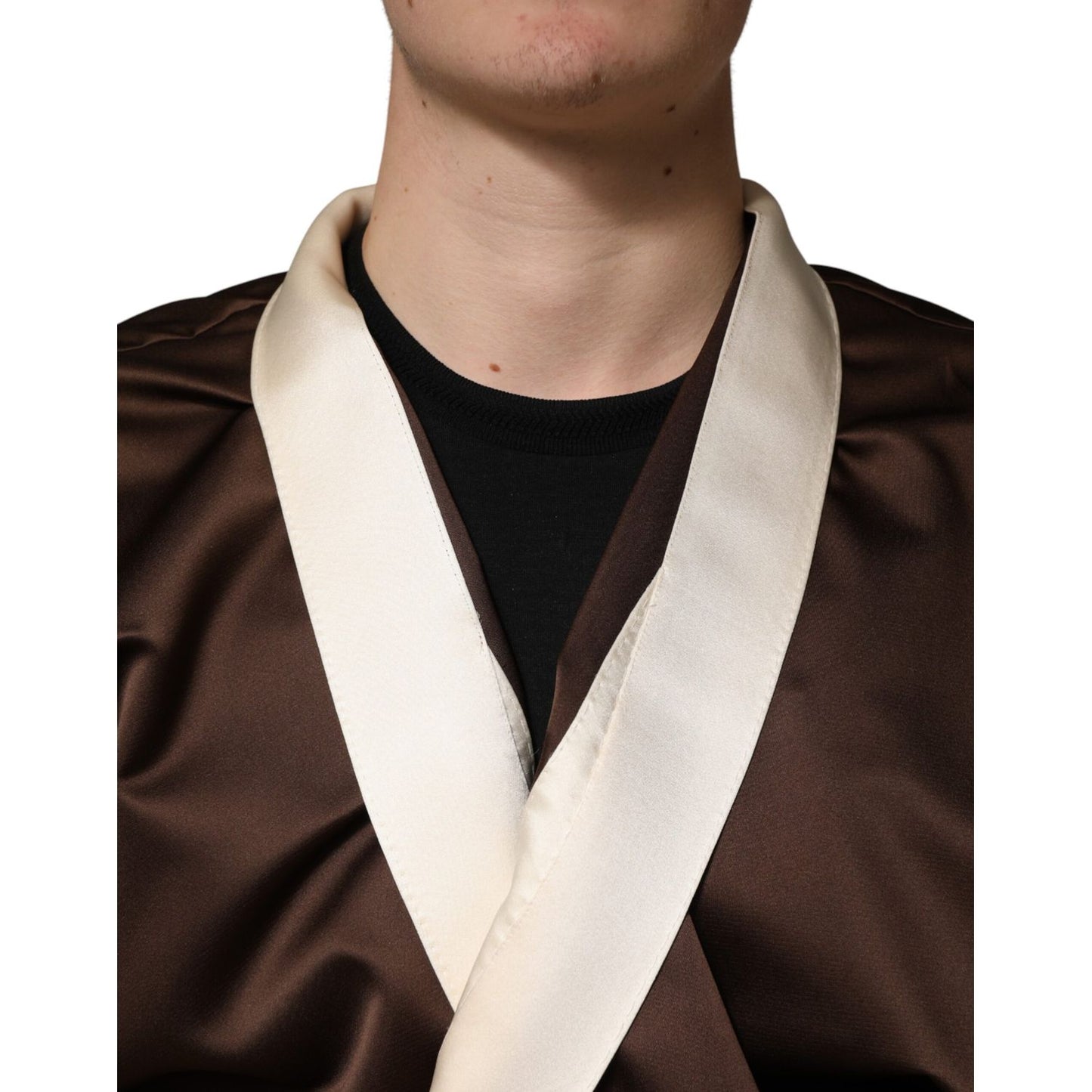 Dolce & Gabbana Brown Cream Lounge Belted Bathrobe Jacket